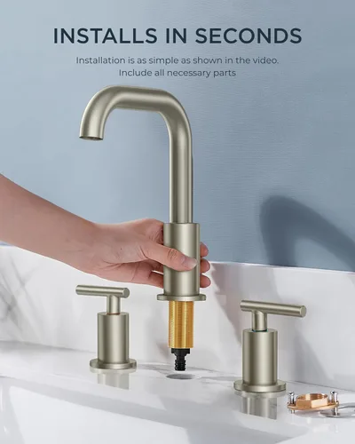 Miniatura 6 de FORIOUS Grifo de baño extendido de níquel cepillado de 8 pulgadas para fregadero de 3 agujeros, 2 manijas Grifo de fregadero de baño giratorio