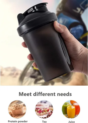 Miniatura 4 de Shaker Bottle - Batido de proteínas y botella agitadora de 16 onzas/13.5 fl oz con bolas batidoras, plástico sin BPA (negro y blanco (2 unidades)