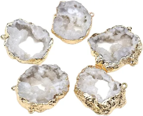 Miniatura 12 de LE SKY Conectores de piedra natural coloridos irregulares druzy geoda ágata borde dorado encanto de enlace de piedra para hacer joyas collar