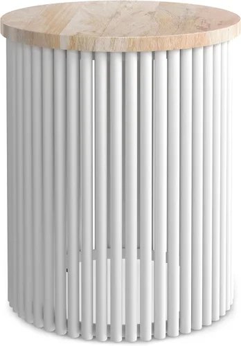 Miniatura 18 de SIMPLIHOME Demy - Mesa auxiliar redonda de metal sólido de 18 pulgadas de ancho con parte superior de mármol genuino y base de listones en negro