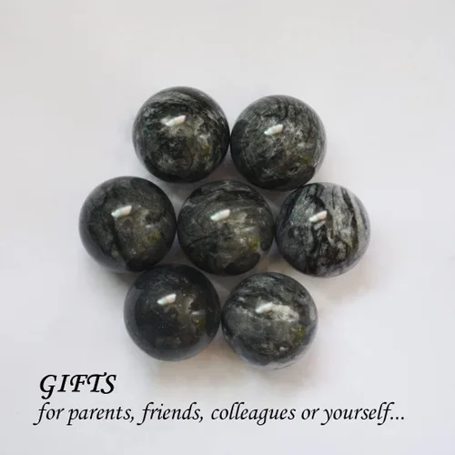 Miniatura 5 de Baoding Balls - Bolas chinas, mármol gris y negro, masaje de salud, alivio del estrés, relaja los dedos, entrenador de terapia de pelota de tai chi