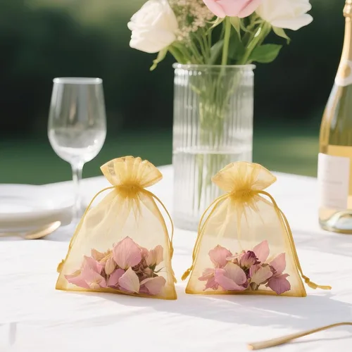 Miniatura 5 de G2PLUS Bolsas de organza de 4 x 6 pulgadas, 100 bolsas de regalo de organza dorada con cordón, bolsas de joyería de malla transparente, bolsa de Oro