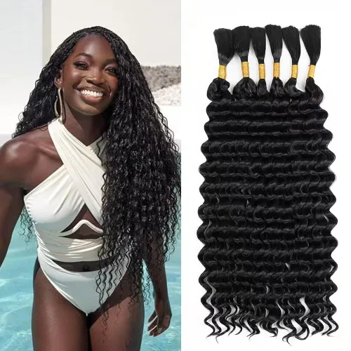 Miniatura 57 de Cabello bohemio para trenzar de 18 pulgadas, 2 paquetes de cabello ondulado profundo a granel para trenzas bohemias, sin trama, extensiones