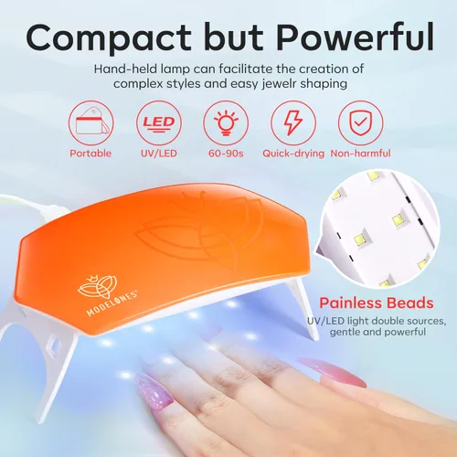 Miniatura 6 de Modelones Kit de uñas de polygel de 133 piezas, kit de gel para extensiones de uñas de 32 colores en primavera rosa pastel con lámpara de uñas, capa