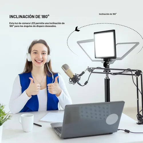 Miniatura 7 de NEEWER Panel de luz de video LED de 9" regulable con iluminación suave para cámara DSLR con mini trípode de escritorio, puertos USB tipo C