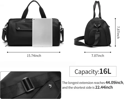 Miniatura 4 de reeyee Bolsa de gimnasio pequeña, bolsa de lona impermeable negra para hombres, bolsa de entrenamiento Cordura con funda de carretilla, bolsa