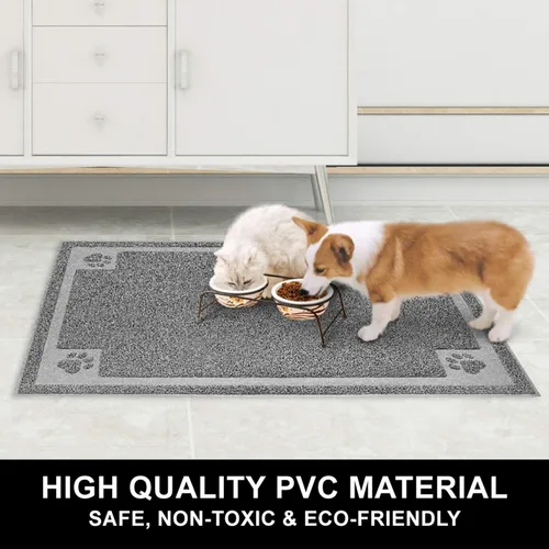Miniatura 7 de Tapete de alimentación de mascotas para perros y gatos grandes, 35 x 25 pulgadas, flexible e impermeable para alimentos y agua, tapete de comida