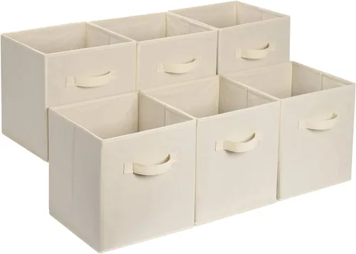 Miniatura 19 de Amazon Basics Contenedores de Almacenamiento Organizadores de Cubo con Asas, Tela Plegable, Paquete de 6, 10.5"x10.5"x11", Blanco/Gris Claro