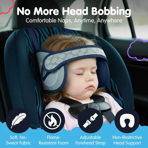 Miniatura 3 de NAPUP Soporte ajustable para la cabeza del asiento de automóvil para niños y niños pequeños que duermen, seguro, cómodo y transpirable (azul oscuro)