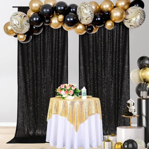 Miniatura 9 de PartyDelight Cortinas de Fondo de Lentejuelas 2 Paneles Negro 5 Pies x 10 Pies Telón de Fondo para Fotografía Cortina de Boda Eventos Especiales