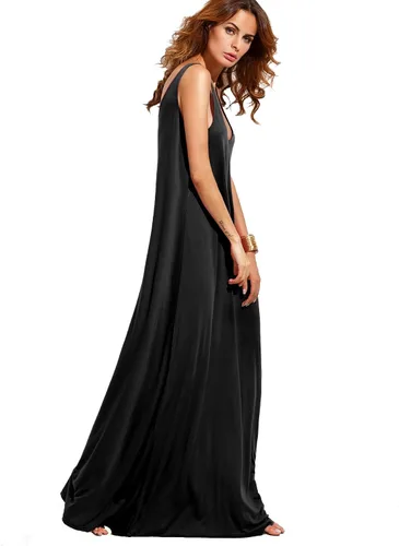 Miniatura 4 de Verdusa Vestido largo de playa de verano informal para mujer, sin mangas, con cuello profundo en V