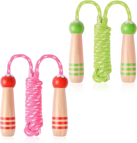 Miniatura 12 de Cuerda de Saltar para Niños, Lorvain Cuerda de Saltar Ajustable, Cuerdas de Saltar para Niños con Mango de Madera para Niñas y Niños, Cuerdas