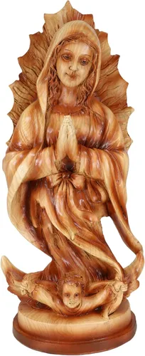 Ebros Gift Escultura católica inspiradora de Nuestra Señora de Guadalupe en acabado de madera sintética, 14 pulgadas de alto, figura de resina