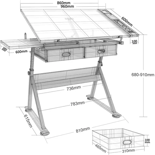 Miniatura 7 de JFF Mesa de dibujo de altura ajustable, mesa de dibujo, escritorio de artista, mesa inclinada, escritorio para manualidades, pinturas en acuarela