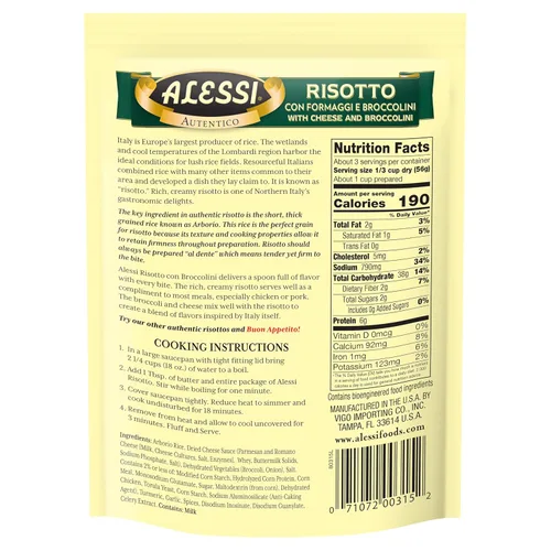 Miniatura 3 de Alessi Autentico, Risotto sazonado premium, arroz arborio italiano, fácil de preparar, 6.5 onzas (queso y brócolini, paquete de 6)