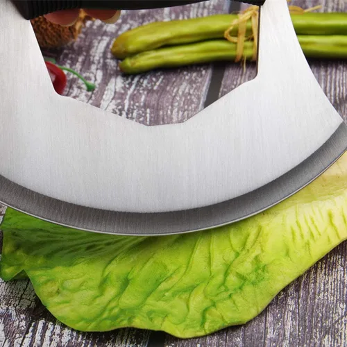 Miniatura 9 de Mezzaluna - Picador de ensalada, cuchillo mezzaluna de acero inoxidable, cortador afilado con cubierta de protección, cortador de verduras