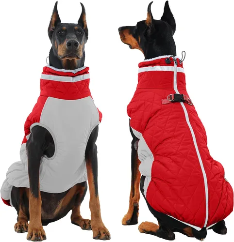 Miniatura 33 de Abrigo de invierno para perro, chaqueta grande para perro, chaqueta impermeable para mascotas con cremallera trasera, abrigo para mascotas con arnés