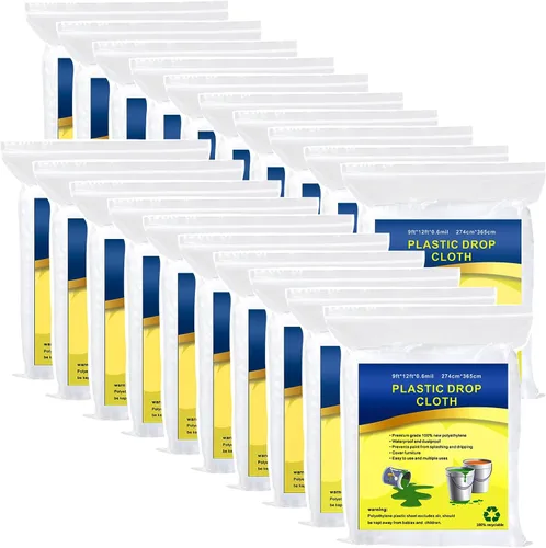 Miniatura 10 de 10 piezas de láminas protectoras de plástico para pintar, tela transparente impermeable y a prueba de polvo para cubierta de muebles, lonas de 9x12