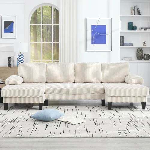 Eafurn Sofá modular simétrico en forma de U con diván doble, moderno sofá esquinero tapizado de pana de gran tamaño, asiento profundo, cómodo sofá