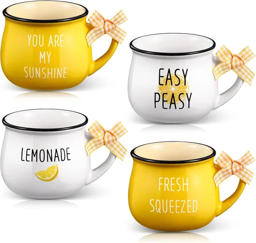 Patelai Juego de 4 Tazas de Limón Mini Tazas de Café 5 oz Tazas de Espresso con Asa Bandeja en Capas de Limón Decoración para Barra de Café Regalo