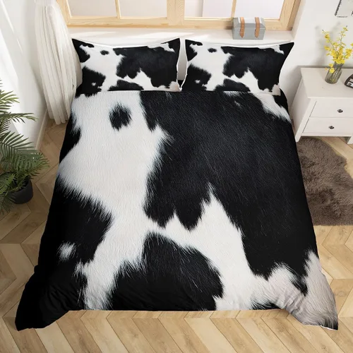 Miniatura 8 de Funda de edredón con estampado de vaca marrón para niñas y niños, funda de edredón de piel de vaca de las tierras altas, juego de ropa de cama