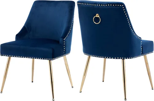 Miniatura 16 de KCC Juego de 2 sillas de comedor de terciopelo con forma de cabeza de clavo con patas doradas para cocina, sala de estar (gris)