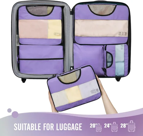 Miniatura 3 de Veken - Juego de 6 cubos de embalaje para maletas, bolsas organizadoras de viaje para equipaje de mano, juego de bolsas organizadoras de maleta