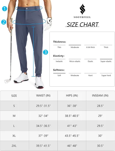 Miniatura 6 de Soothfeel Pantalones deportivos de golf para hombre con 5 bolsillos, ajustados, elásticos, para correr, viajes, trabajo, para hombre