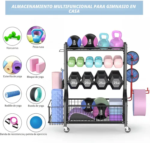 Miniatura 7 de Estante para Mancuernas PLKOW, Estante de Peso para Mancuernas, Almacenamiento para Gimnasio en Casa para Mancuernas, Pesas Rusas, Esterilla de Yoga