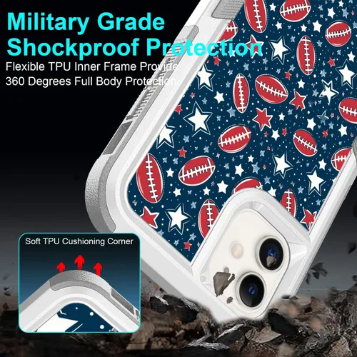 Miniatura 5 de Funda para iPhone 11, diseño deportivo de fútbol, absorción de golpes, policarbonato duro y silicona híbrida de doble capa de armadura Defender