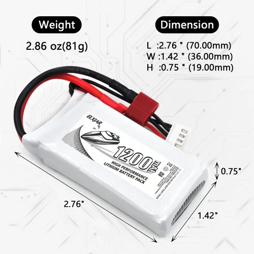 Miniatura 3 de Coonyard Paquete de 2 baterías LiPo de 11.1 V 1200 mAh 30C con enchufe en T de repuesto para WLtoys WL915 WL915-A RC Racing Boat