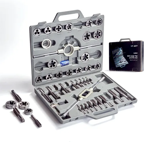 Miniatura 14 de toolant - Juego de machuelos y tarrajas SAE/métricos, 127 piezas, estándar, con combinación de brocas para roscar