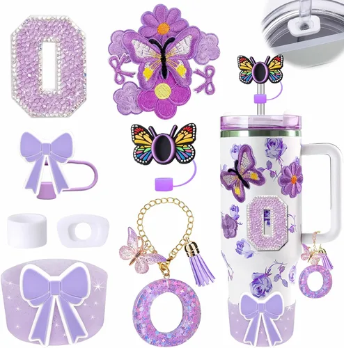 Miniatura 15 de 15 piezas de set de accesorios para vaso Stanley Cup 30oz 40oz con asa, incluye cubierta de pajita de silicona y bota, encanto de asa, encantos