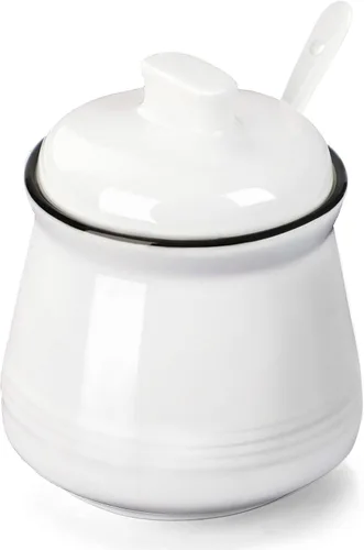 Miniatura 9 de Tazón de sal de porcelana con tapa y cuchara, azucarero de cerámica de 12 onzas (negro)