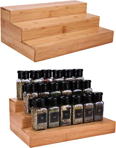 Miniatura 8 de Estante de bambú de 3 niveles para especias, gabinete de cocina de madera, organizador de especias, soporte para tarros de especias