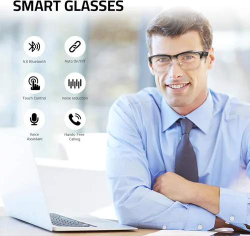 Miniatura 2 de Lentes inteligentes de audio Bluetooth – Lentes de luz azul para mujeres y hombres, sonido de oído abierto con micrófono y altavoces, filtro de luz