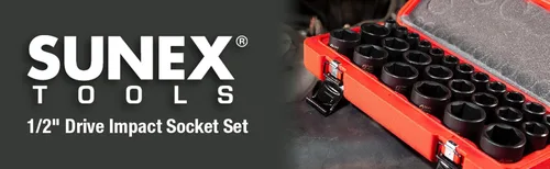Miniatura 6 de Sunex 2645, juego de llaves de impacto de 1/2 pulgada, 26 piezas, métricas, 10 mm-36 mm, acero de aleación CR-MO, diseño de esquina radio, estuche