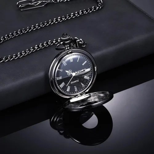 Miniatura 2 de Hicarer Reloj de bolsillo clásico de cuarzo con escala de números romanos y cinturón de cadena