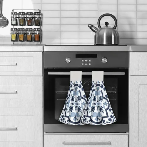 Miniatura 5 de Giwawa Toallas de mano de cocina de flores azul marino, modernas, bohemias, para colgar, con lazo, de secado rápido, 2 unidades, para baño, baño