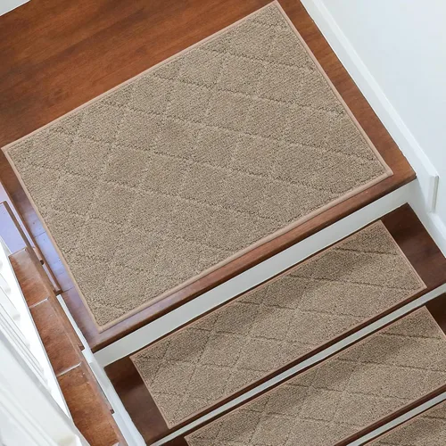 Miniatura 3 de COSY HOMEER - Alfombra antideslizante para escaleras, para interiores y escalones de madera, para niños y perros, 100 % poliéster, base de Beige