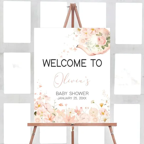 Miniatura 10 de Letrero de bienvenida personalizado de mariposa para baby shower, letrero de mariposa floral para baby shower, letrero con nombre personalizado