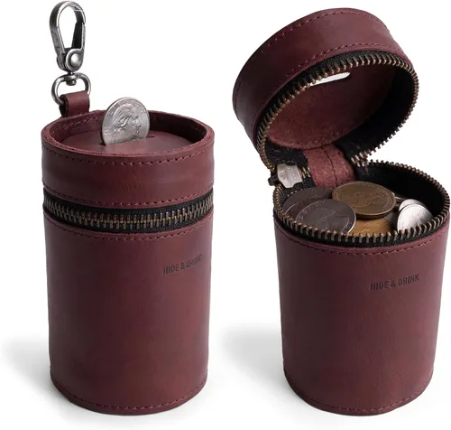 Miniatura 6 de Hide & Drink, Caja de dinero, cubo de alcancía, bolsa con cremallera, organizador de efectivo, funda para monedas, cuero de grano completo, hecho a