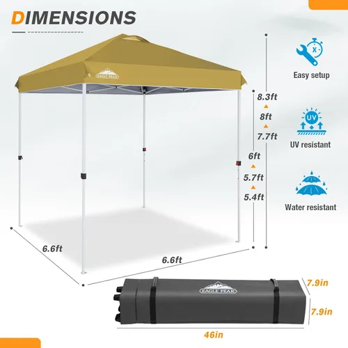 Miniatura 513 de EAGLE PEAK Tienda de campaña desplegable con bolsa de transporte con ruedas, 8 estacas, 4 cuerdas, 4 bolsas de peso, toldo de tienda de campaña