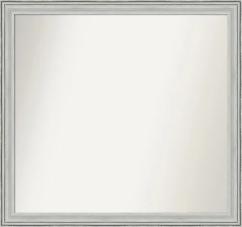 Miniatura 550 de Amanti Art Espejo de baño plateado para sobre fregadero, 25 x 25 pulgadas, espejo de tocador cuadrado estrecho de níquel cepillado, marco de madera