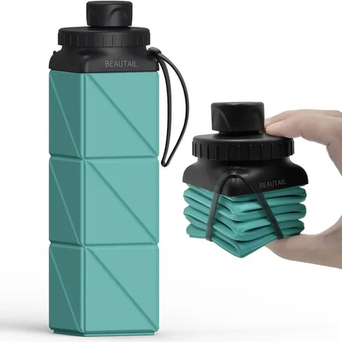 Miniatura 11 de BEAUTAIL Botellas de agua plegables de 20.6 onzas, botella de agua portátil plegable de silicona, ligera, reutilizable, a prueba de fugas