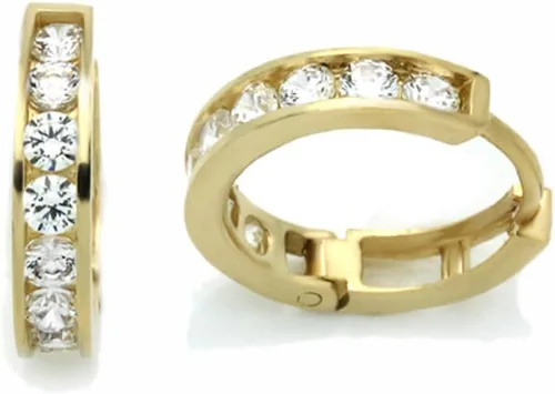 Aretes de aro tipo huggie con circonita cúbica de oro amarillo de 14 quilates, 0.098 in de ancho, corte redondo, Circonita cúbica, circonita cúbica
