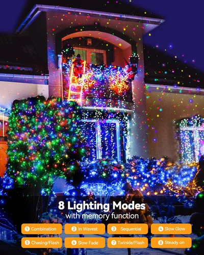 Miniatura 2 de Blingstar - Luces de Navidad de Cadena de Luces de Color, 33 pies, 100 LED, impermeables, multicolor, luces parpadeantes de 8 modos, 30 V