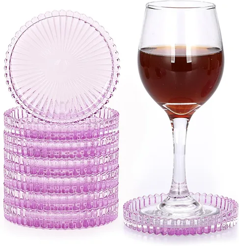 Miniatura 24 de JUXYES Juego de 5 posavasos de cristal tono ámbar redondos, tapetes para tazas de vidrio para bebidas, café, té, vino, posavasos decorativos