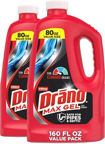 Drano Max Gel eliminador de obstrucciones y limpiador para desagües de ducha o fregadero, destapa y elimina cabello, residuos de jabón y