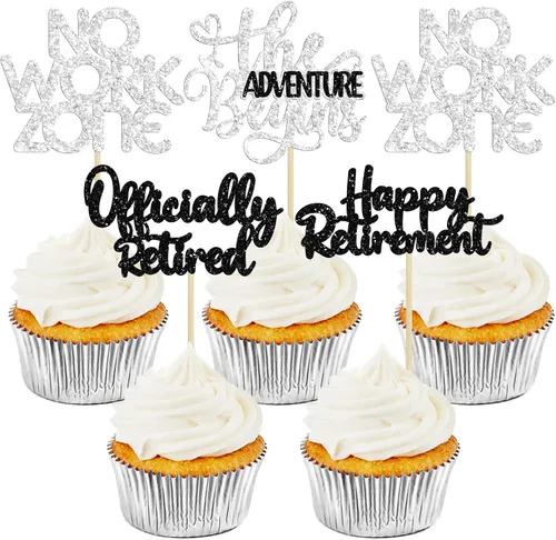 Miniatura 11 de 24 adornos para cupcakes de jubilación oficialmente jubilados sin zona de trabajo Adventure Begins Cupcake Pick Decoraciones tema de jubilación